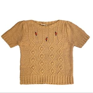 Vintage Tan Catalina Sweater w Knit Rosebud Detail